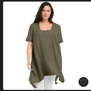 Ellos NWT Linen Blend Tunic Top Dress Army Green 4X 34/36 Cruise Beach Lagenlook